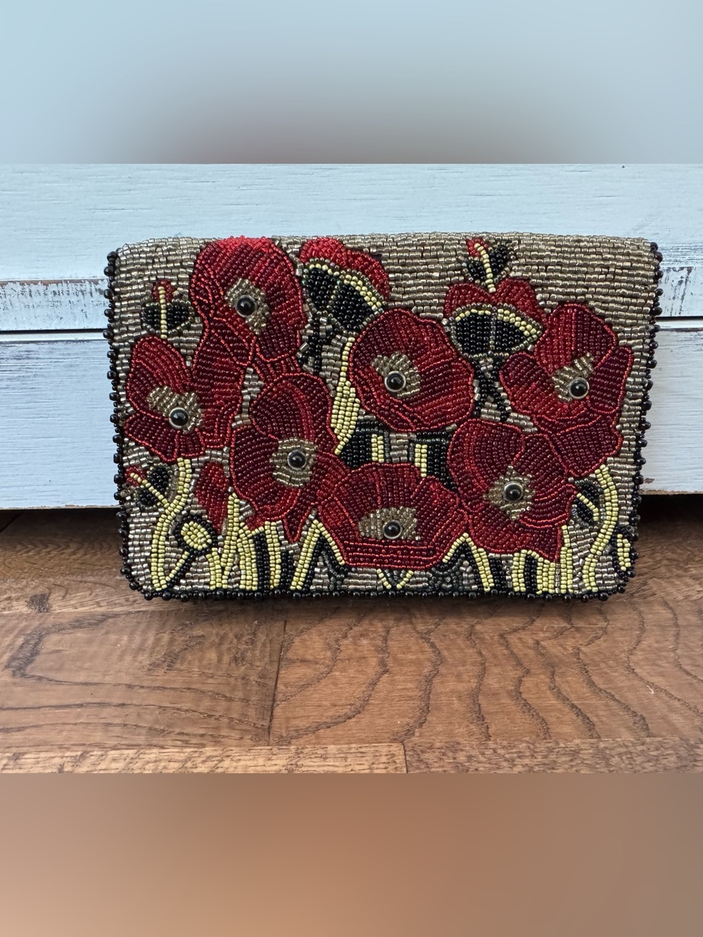New Mary Frances Poppies Floral Beaded Purse Handbag Crossbody